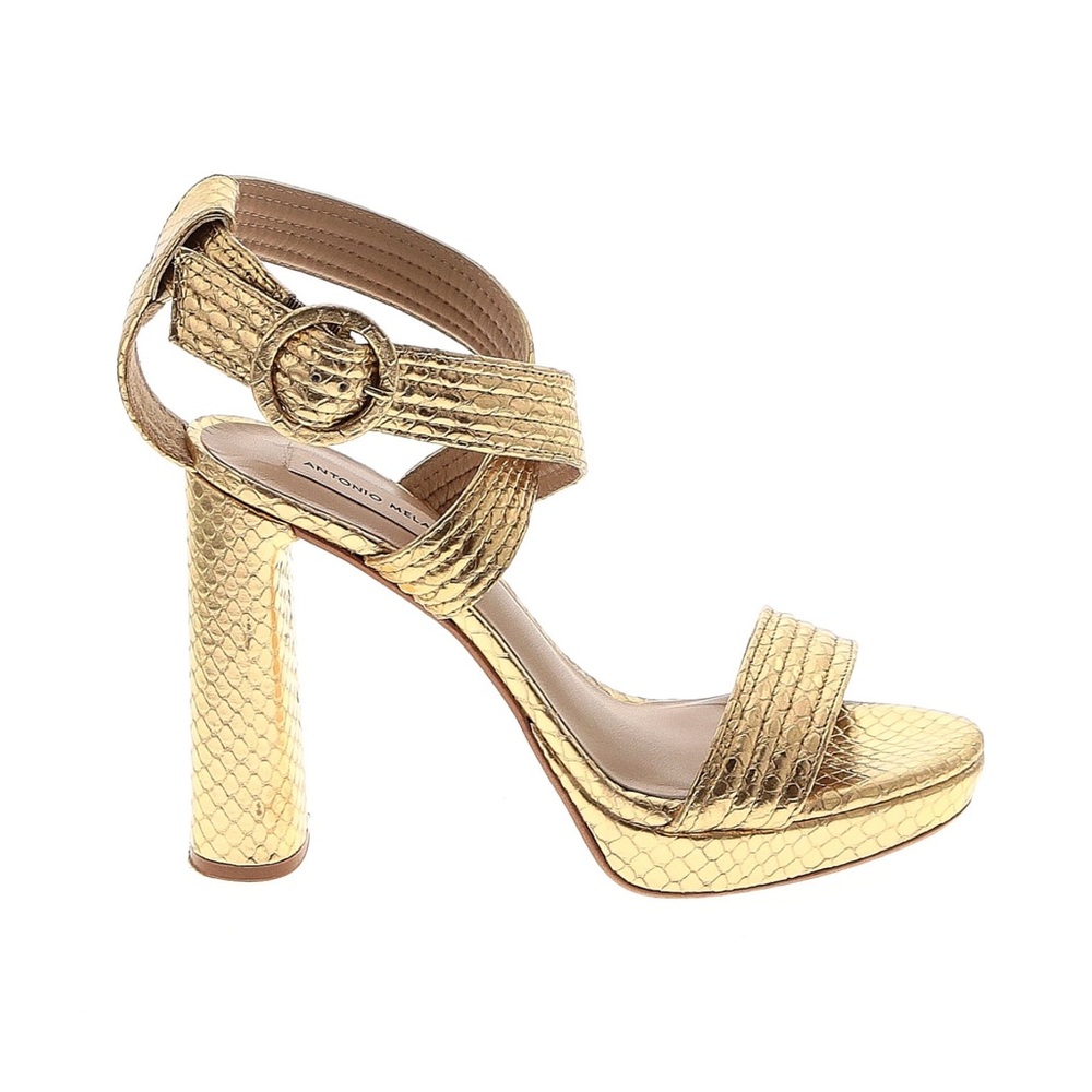 NEW Antonio Melanie “Camille” Gold Metallic Strappy Platform Sandals NWT